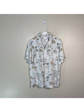 Porter and Ash Linen Blend Shirt Mens Large Button Up Short Sleeve Ivory Dye